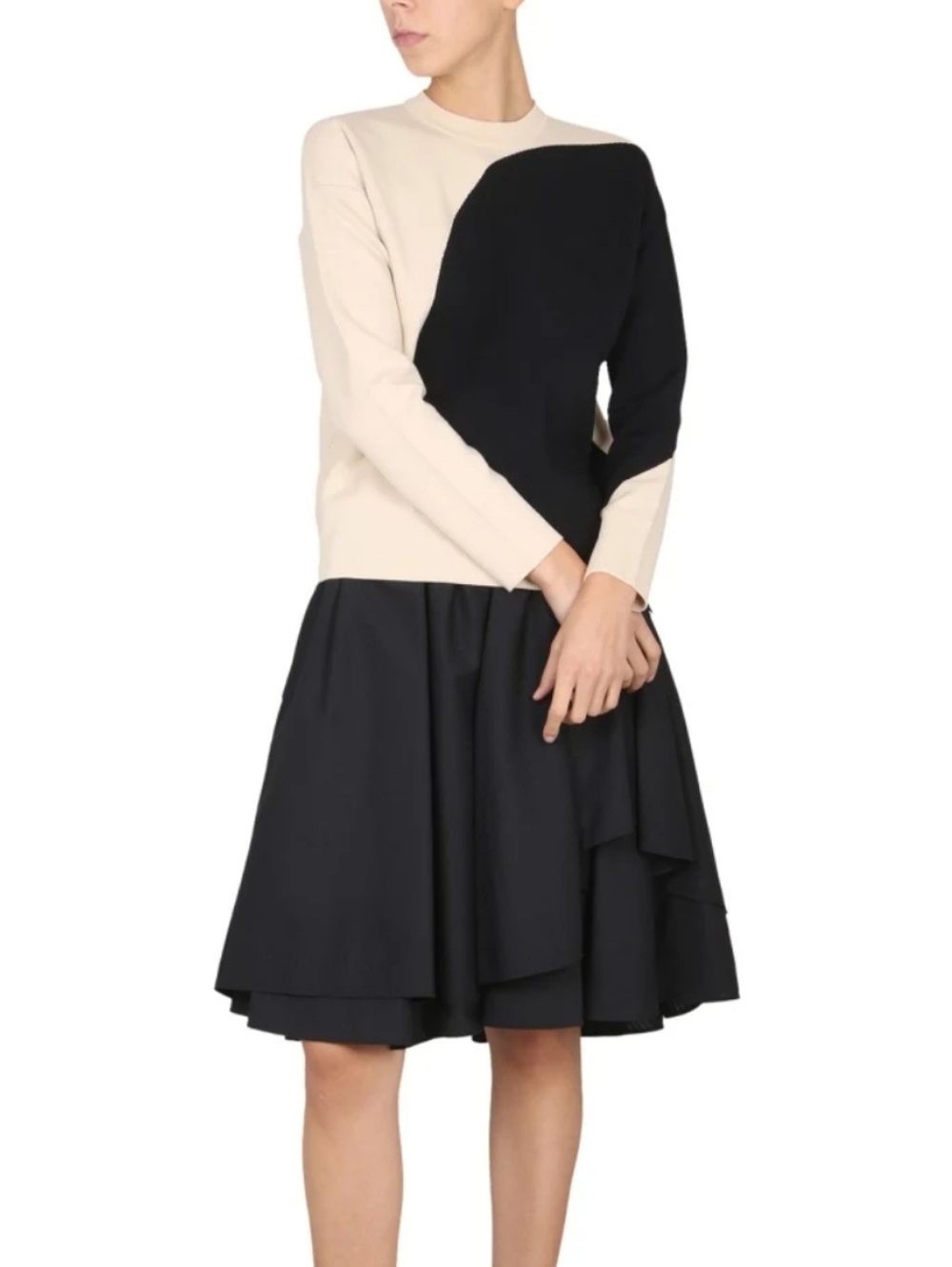 Tory Burch Wool Blend Circle Color Block Sweater Black Cream M